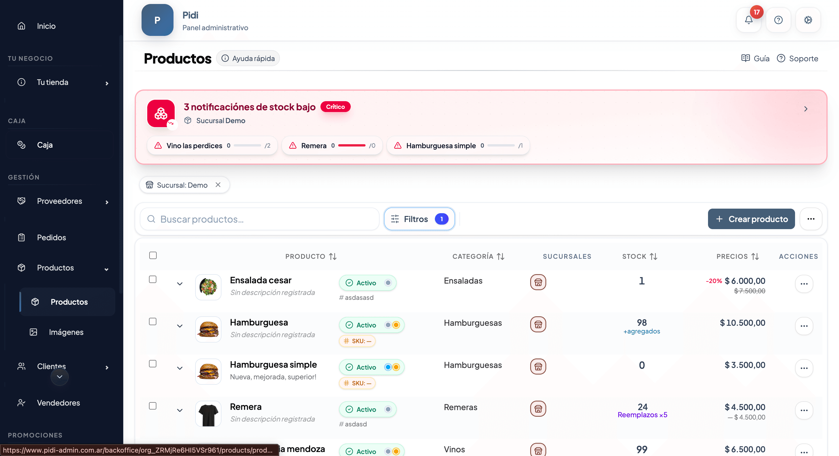 Gestión de productos