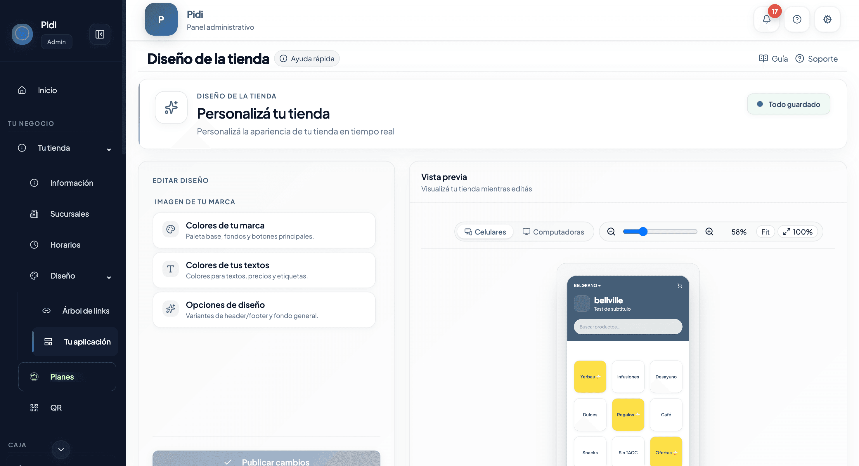 Diseño de la tienda