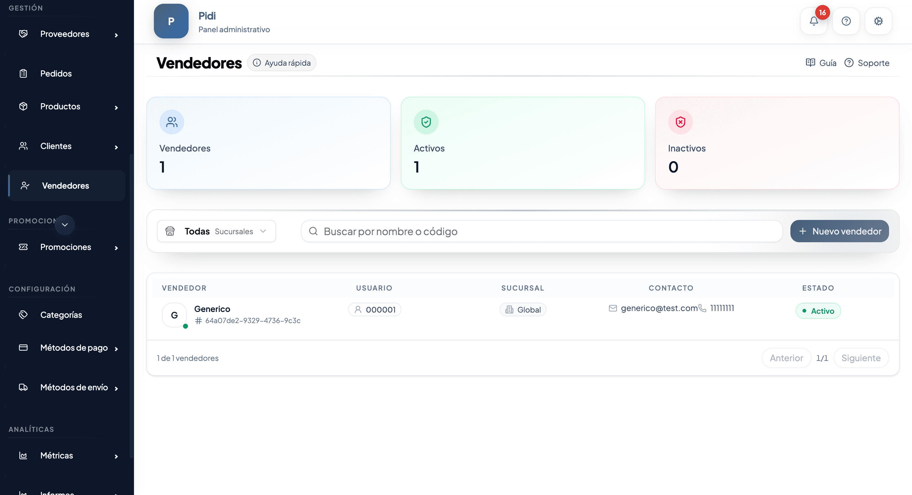 Gestión de vendedores